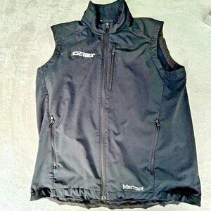 Marmot Approach Vest Black Soft Shell Mens Size L Water Repellent, "CYBEX" logo